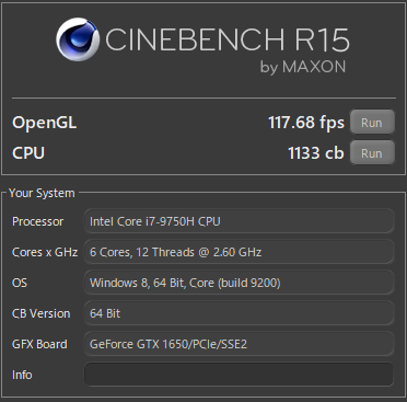 DAIV NG5520 cinebench Core i7-9750H　gtx1650